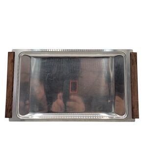 Vintage Kalmar Stainless steel w teak handles serving tray